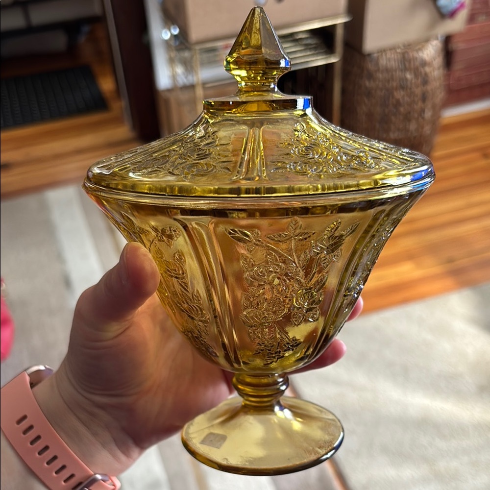 Vintage Amber Glass Candy Dish